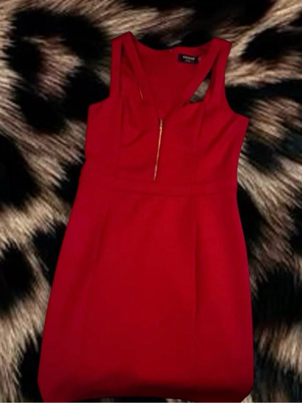 Guess Red Sleeveless Mini Dress with Front Zip